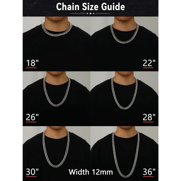 Men's 12mm Silver 14K Gold Plated Stainless Steel Miami Cuban Chain Necklaces - Picture 5 of 7